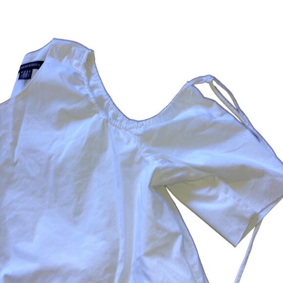 Saks Fifth Avenue Size Medium White Short Sleeve Cold Shoulder Tie Detail Blouse - Picture 3 of 4